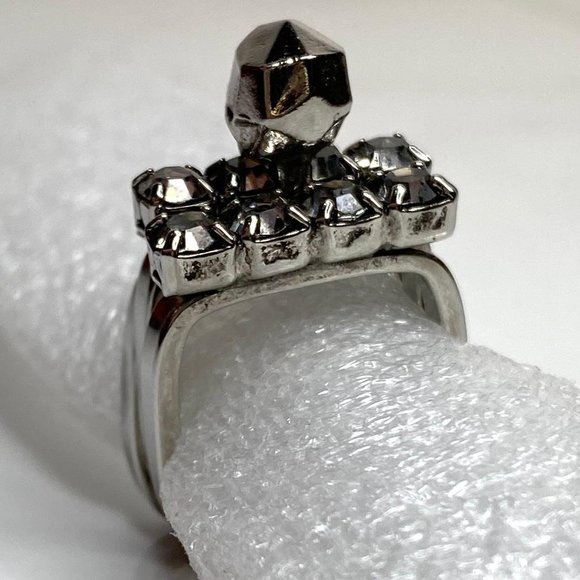 Joomi Lim 3D Skull Silver-Plated Stackable Swarovski Crystal 3 Ring Set Sz 5.5 - Picture 10 of 11